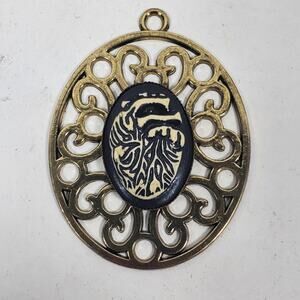 Vintage Gothic Steampunk Pendant 2 Inch Long Silver Tone w/ Black White